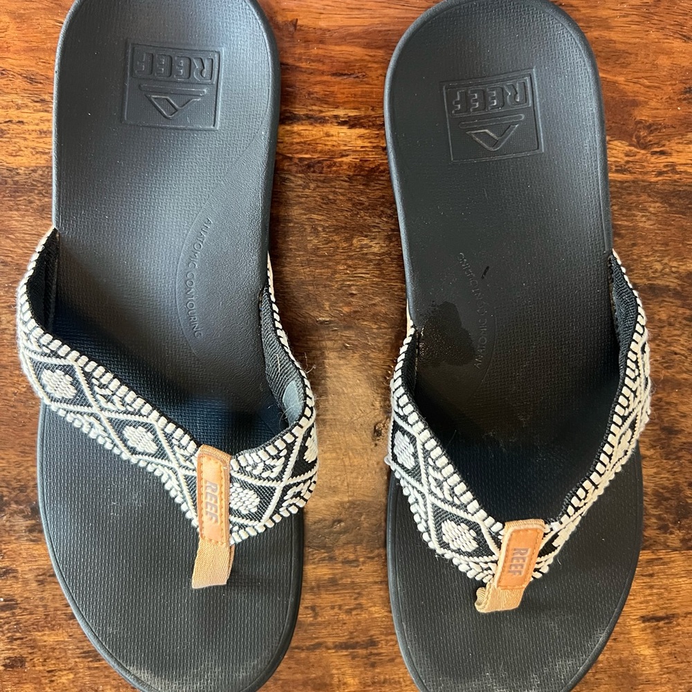 Reef Women's Black and White Strap Flip Flops